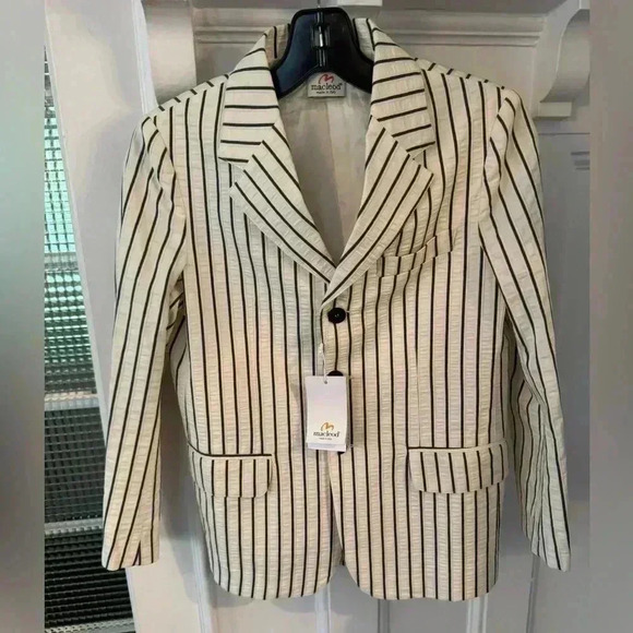 Macleod Italy women’s seersucker blazer. Ivory with black stripes size EU 36 NWT